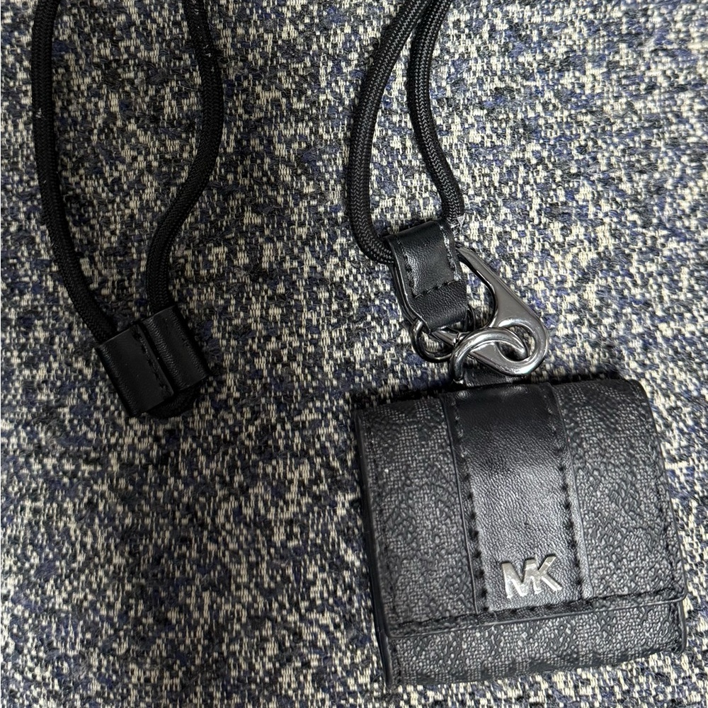 Michael Kors Black Leather Crossbody Lanyard AirPod Case.